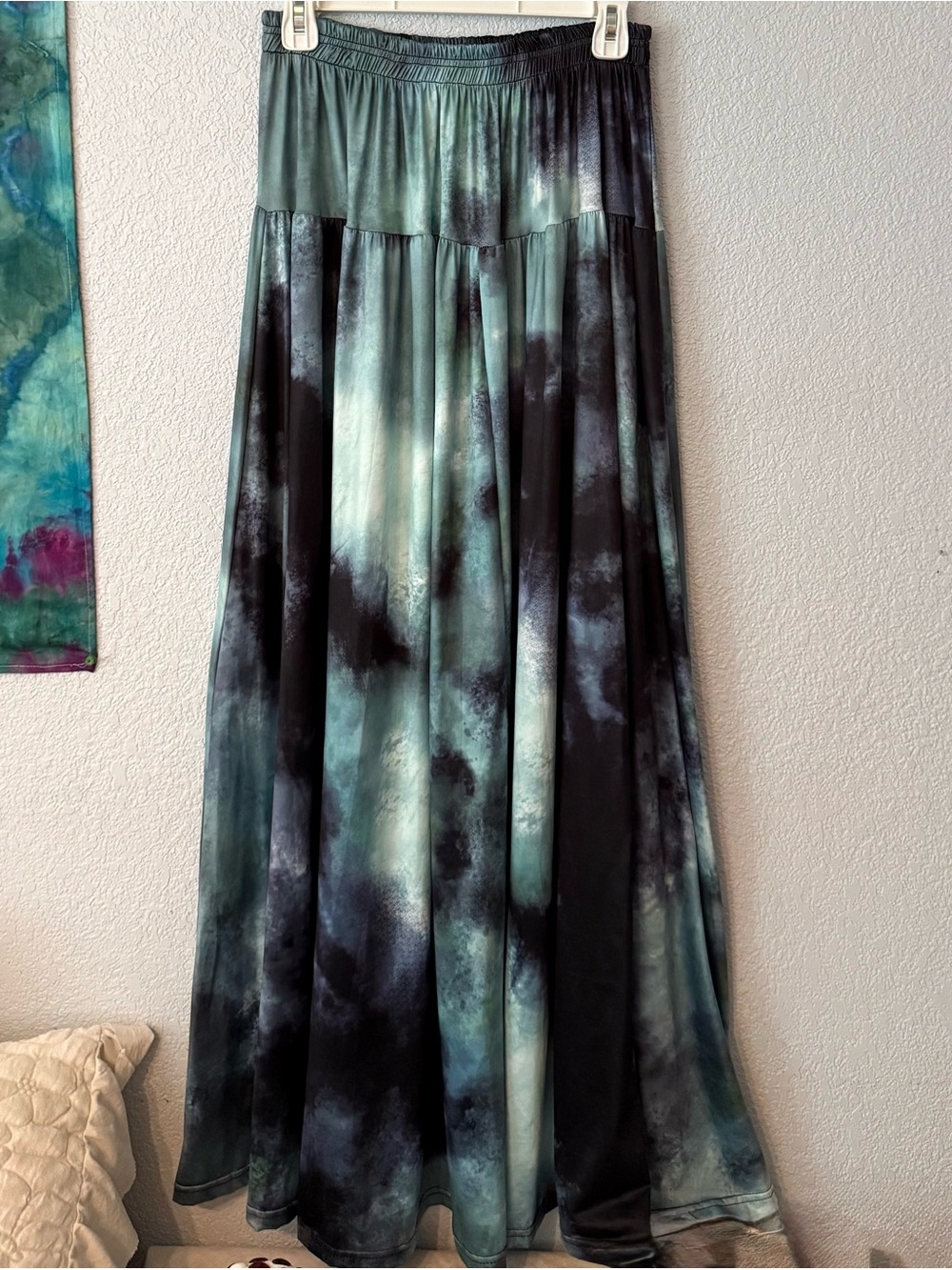 Maxi Skirt Teal Black White faux Tie-Dye